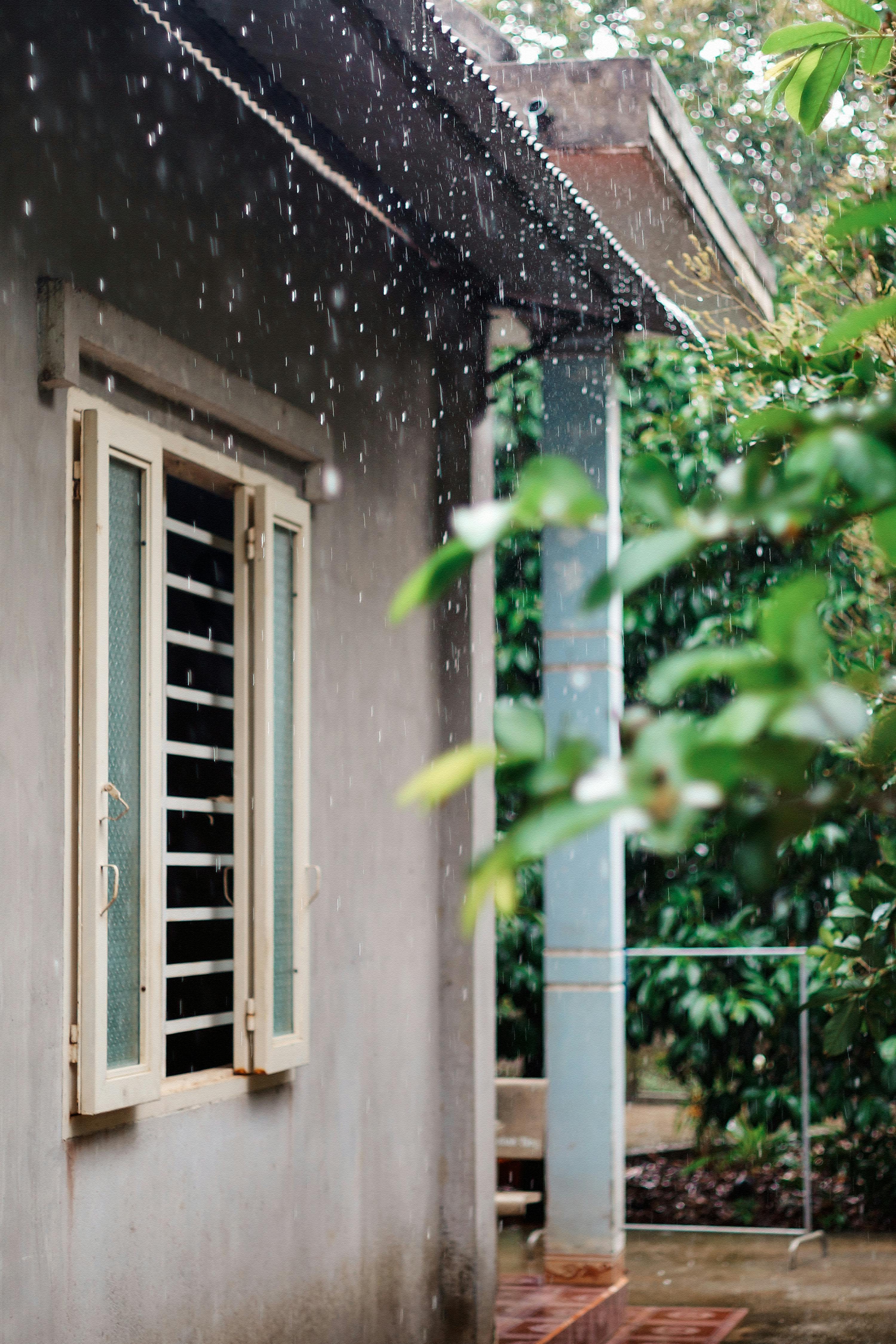 Rain falling on a house