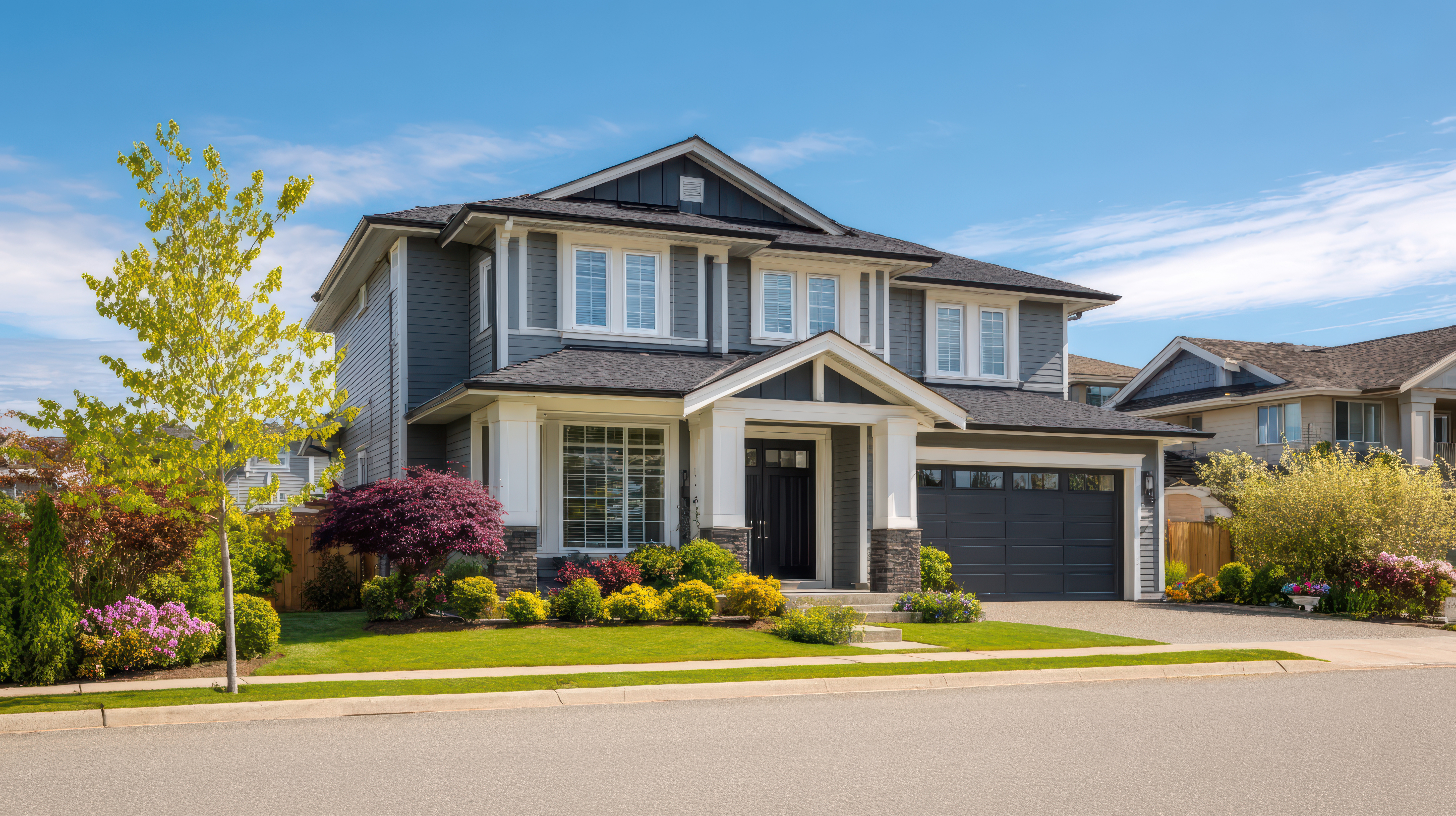 Gutter blower kit reaching second-story gutters on a two-story house